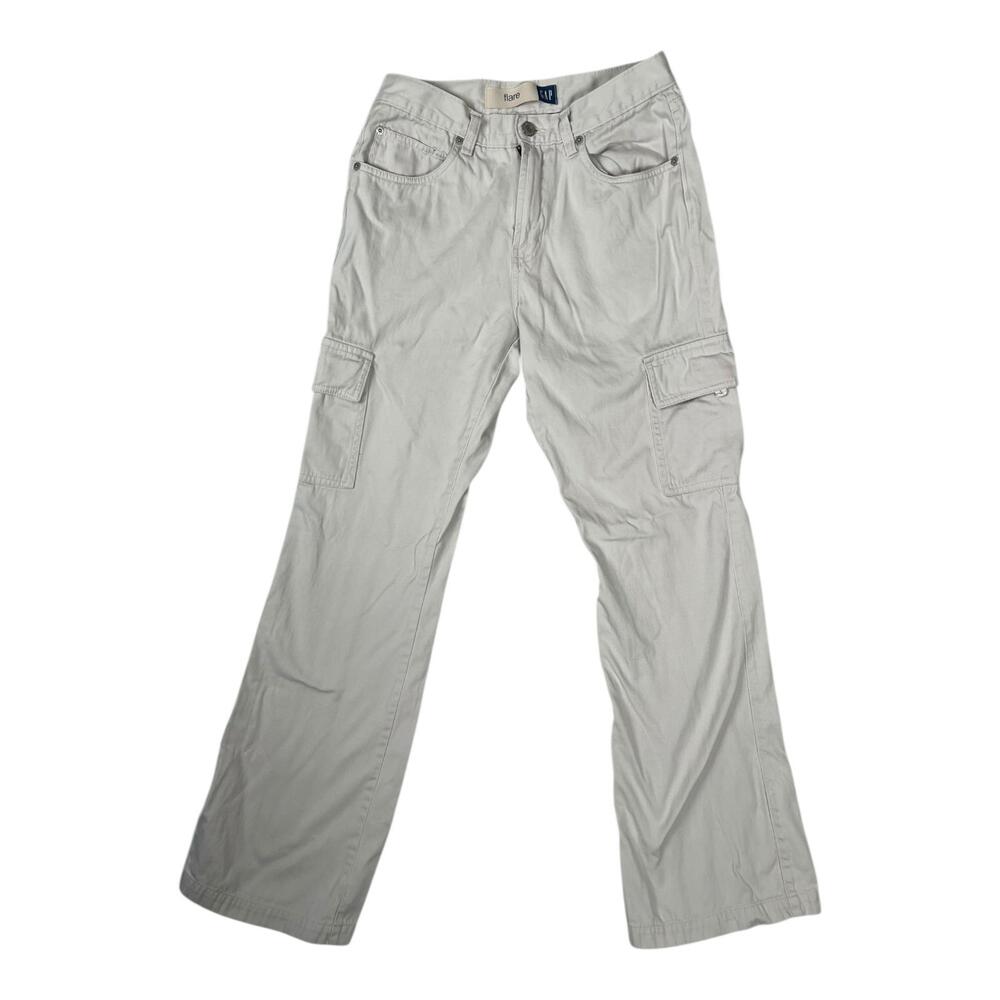 VTG Gap Cargo Pants Womens 6 Beige Flare Leg Twill Utility Pockets Casual Y2K